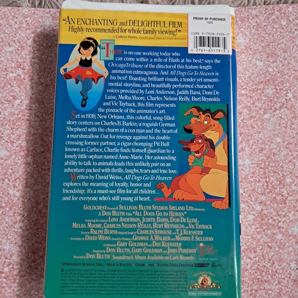 Disney's All Dogs Go To Heaven classic VHS tape! Tested, works, great condition! - Picture 2 of 3